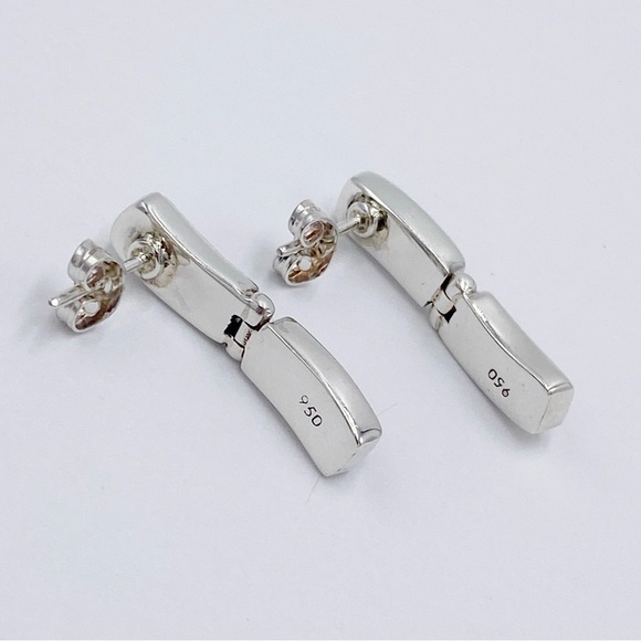 Sterling Silver 950 Onyx Hinged Drop Earrings. - Picture 4 of 9